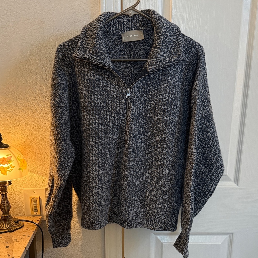 Everlane Blue & White Half-Zip Sweater